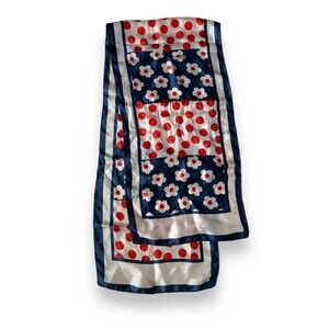 Vintage Red & Blue Polka Dots Floral Rectangular Scarf 50" x 11.5” Unisex Scarve